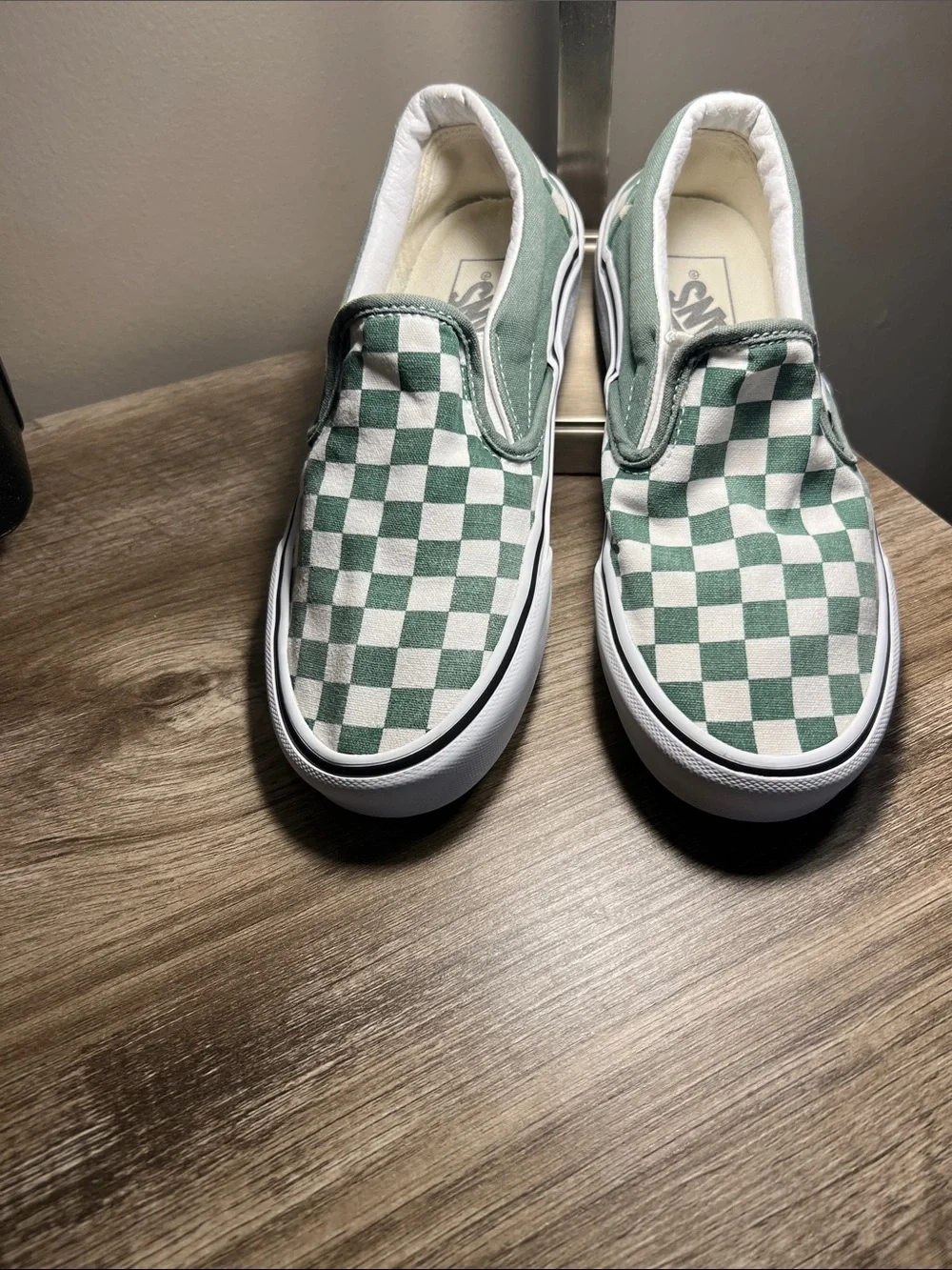 Vans Slip-On Checkerboard Sneakers - Mint Green/White—stock (06)